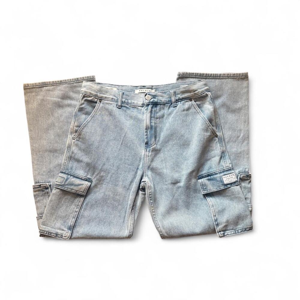 PACSUN Light Wash Baggy Cargo Jeans